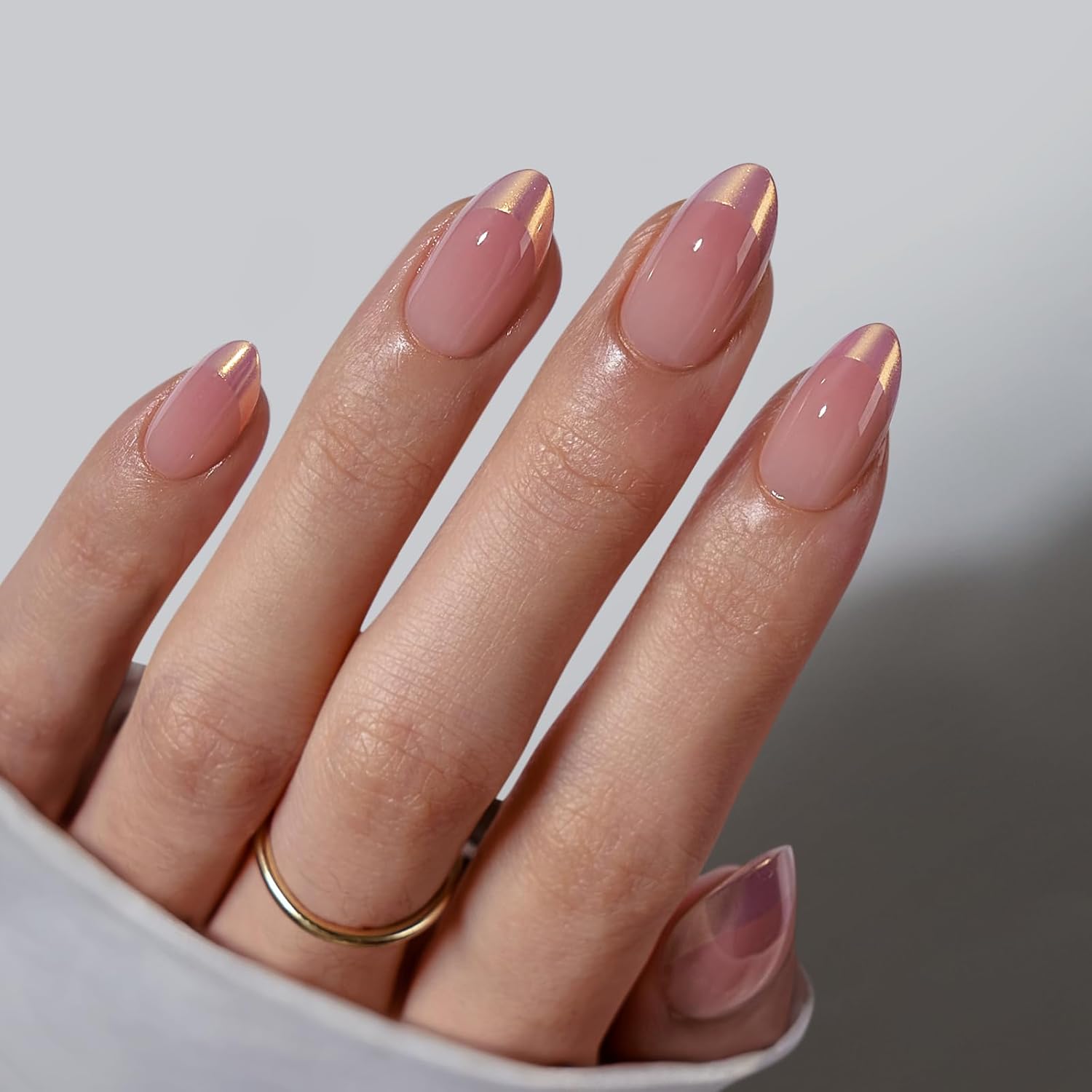 Chrome French Tip Migdal Press sur najloj kun gluo por virinoj